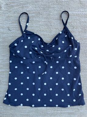 Lands' End Navy White Polka Dot Rushed Front Underwire Tankini size 12